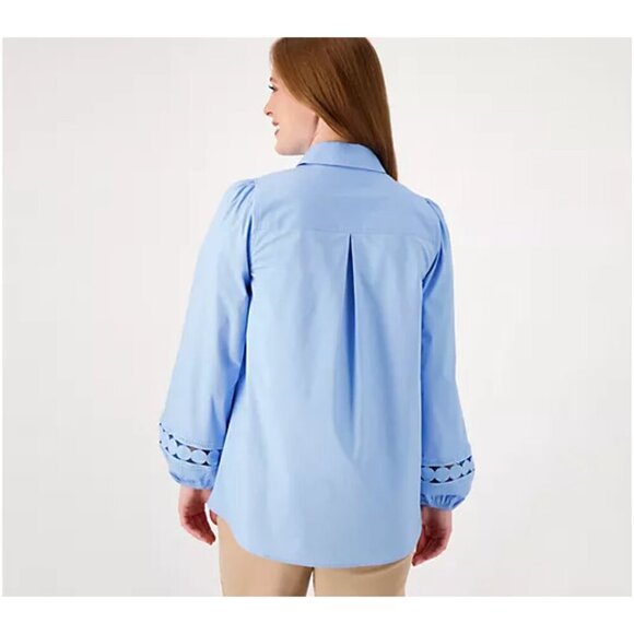 Isaac Mizrahi Live! White Petite Stretch Poplin Tunic w/Circle Lace Trim 10P - Picture 4 of 8